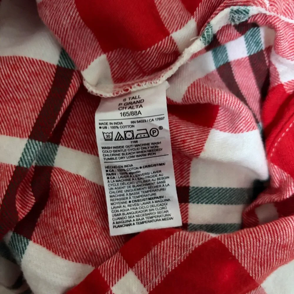 Old Navy Pajama Top Women's Small Tall Green Red Christmas Plaid Flannel